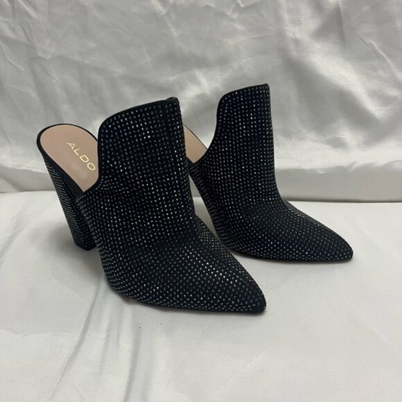 Aldo Rhinestone Crystal Embellished Mules Heels Black 7.5 - Picture 1 of 11